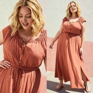 Torrid Tie Front Slit Crosshatch Woven Maxi Sundress in Orange Rust | 1X